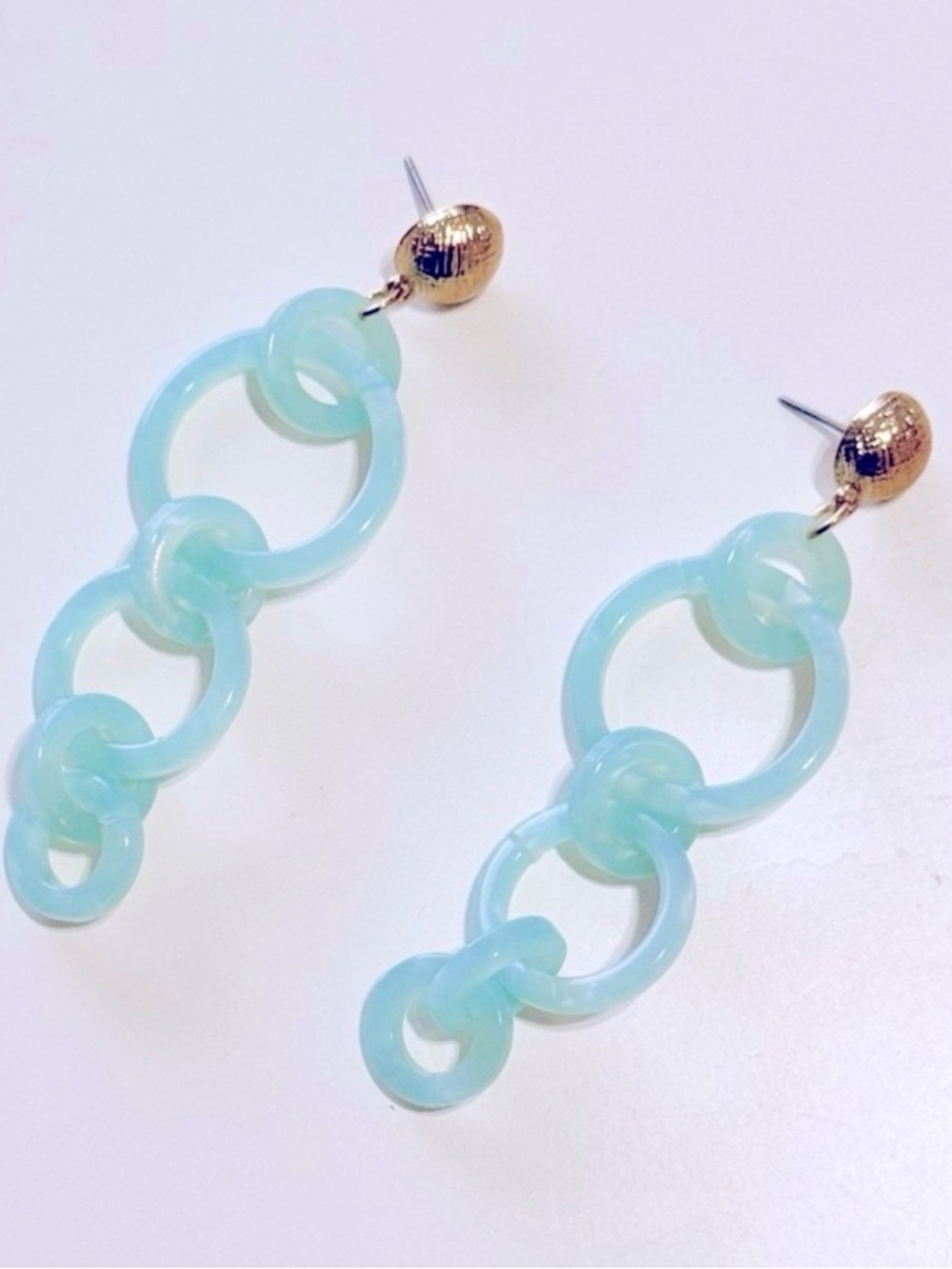 Lightweight Mint Green Acetate Resin Round Dangle Gold Post Earrings